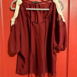 American Dream Maroon Blouse with Lace Accents